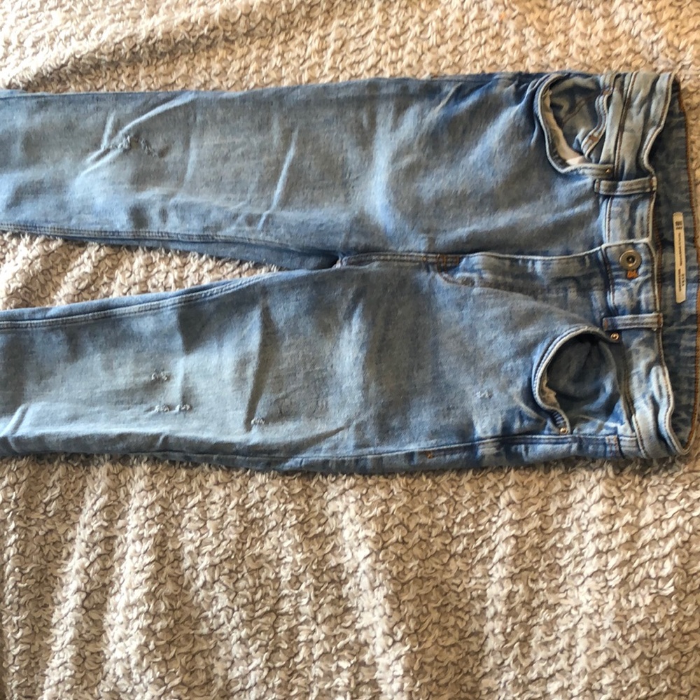 Zara High Weisted Distressed Light Blue Jeans